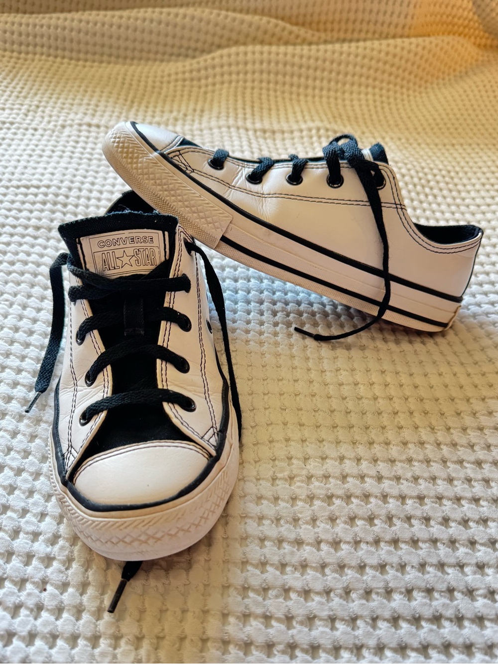 Youth Converse Chuck Taylor’s White & Black Low Top Sneakers - All Star